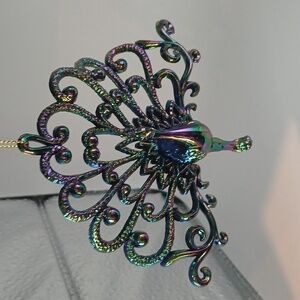 Set Of 2 Iridescent Peacock Ornaments